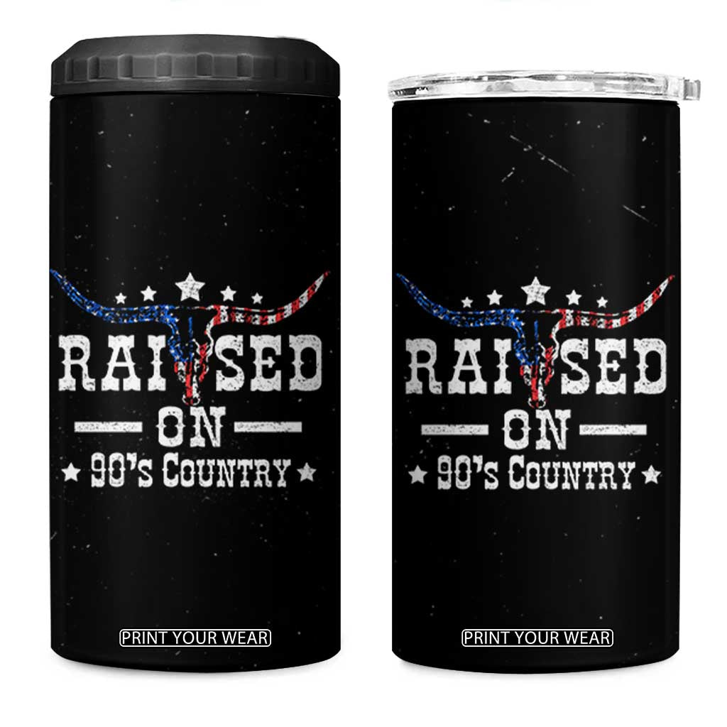 Raised On 90s Country 4 in 1 Can Cooler Tumbler Vintage Western Bull Skull Cowboy American Flag TB10 One Size: 16 oz Black Print Your Wear