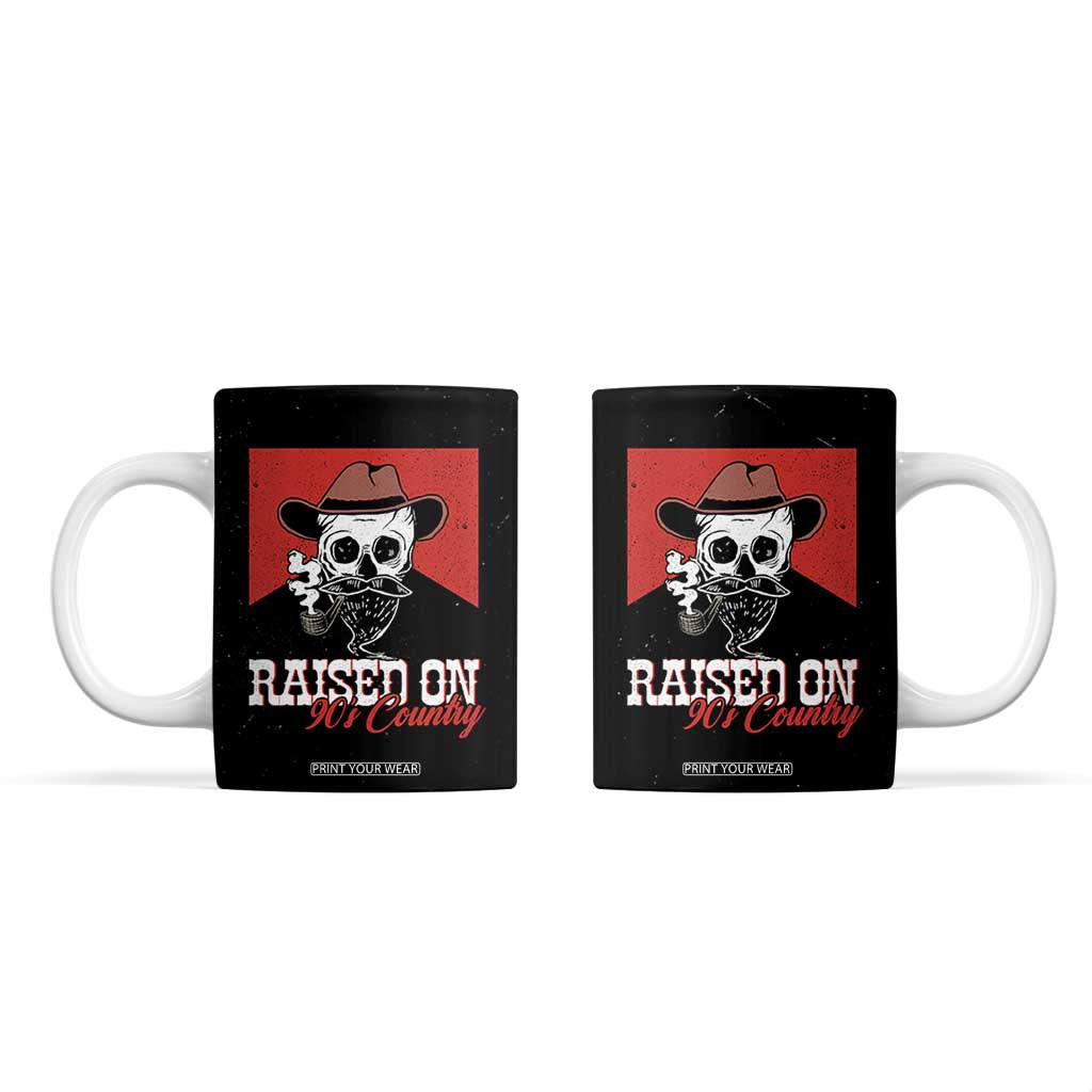 Raised On 90s Country Coffee Mug Vintage Southern Western Country Music Lover Skull TB10 Black Print Your Wear