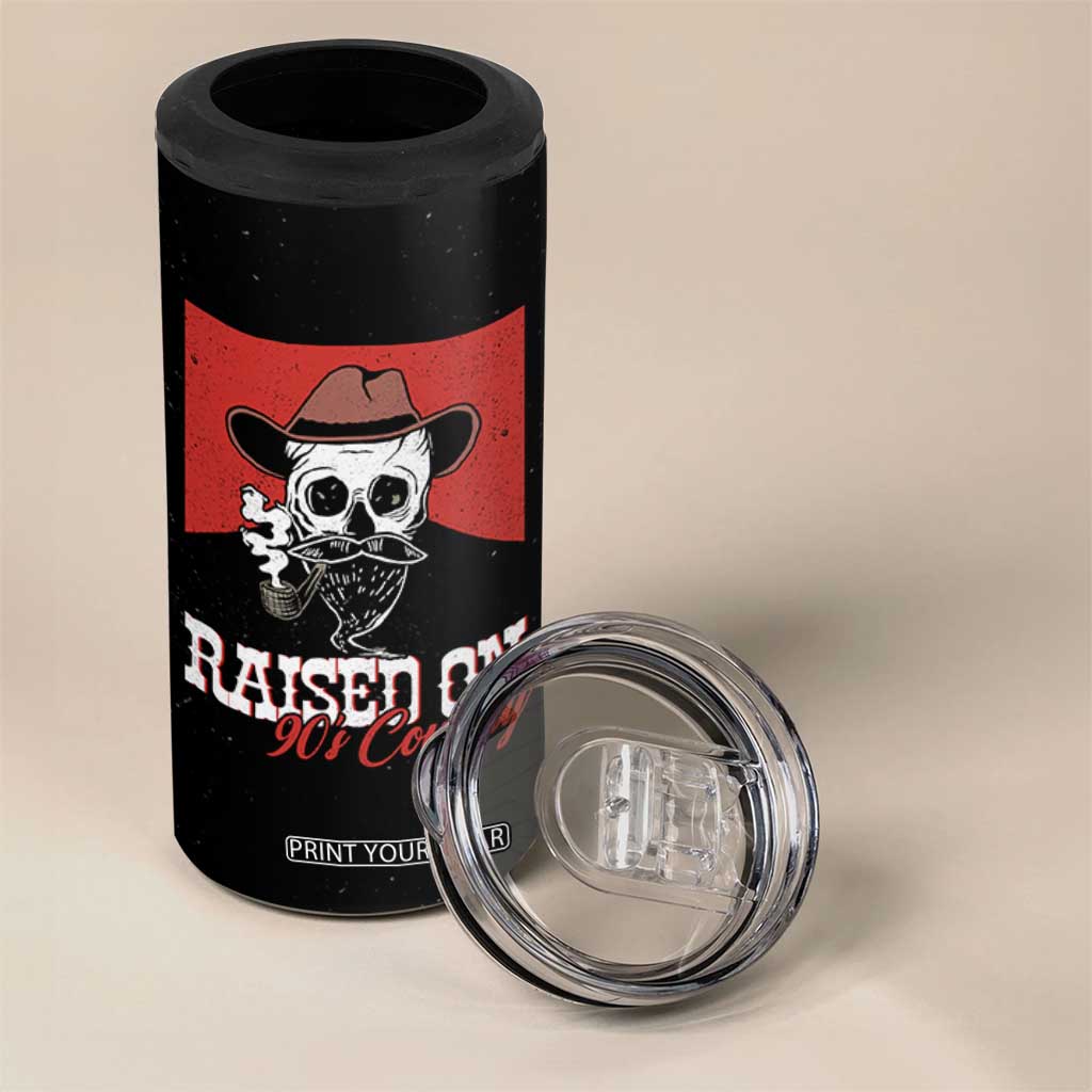 Raised On 90s Country 4 in 1 Can Cooler Tumbler Vintage Southern Western Country Music Lover Skull TB10 Print Your Wear