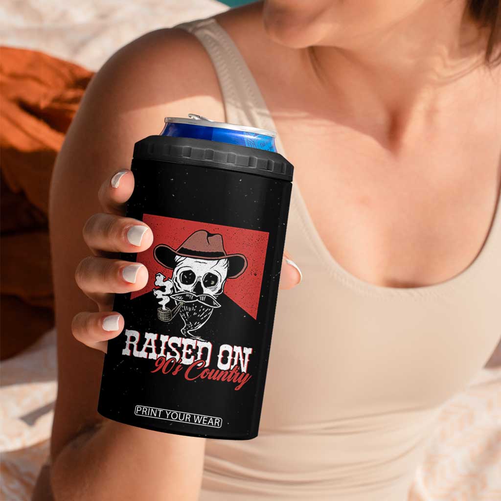 Raised On 90s Country 4 in 1 Can Cooler Tumbler Vintage Southern Western Country Music Lover Skull TB10 Print Your Wear