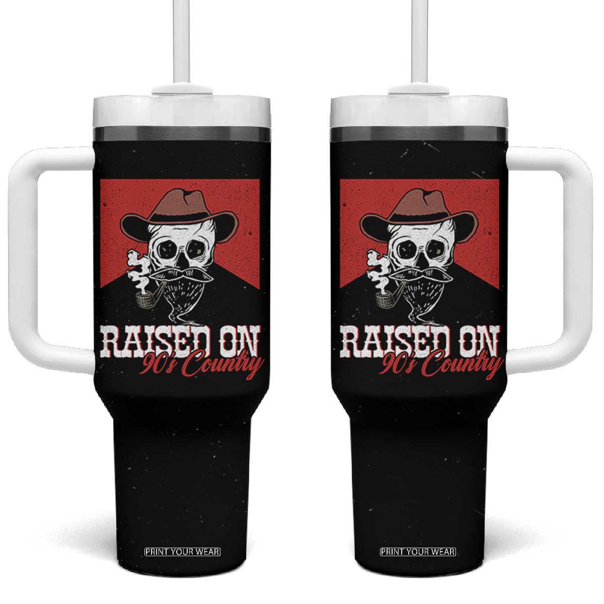 Raised On 90s Country Tumbler With Handle Vintage Southern Western Country Music Lover Skull TB10 One Size: 40 oz Black Print Your Wear