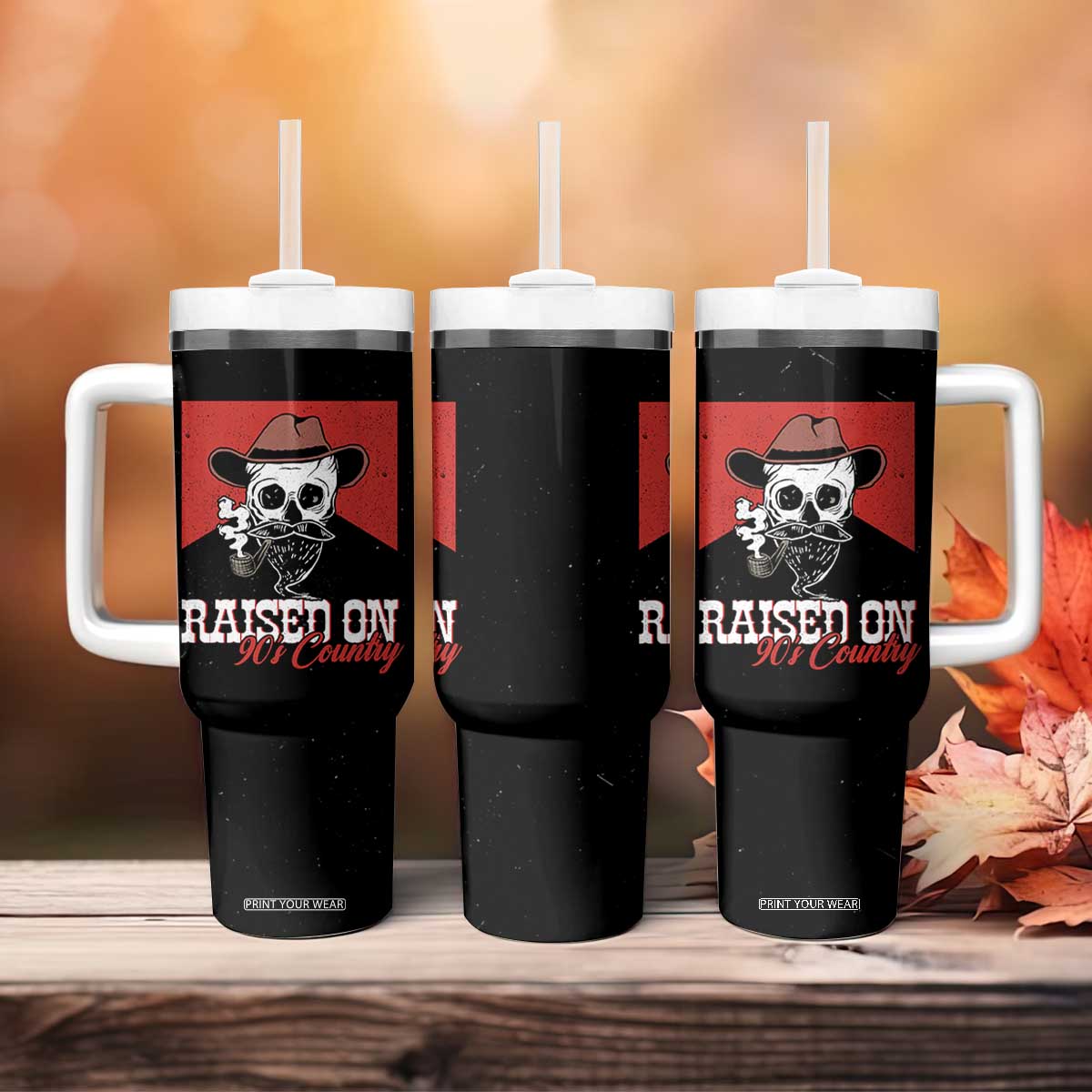 Raised On 90s Country Tumbler With Handle Vintage Southern Western Country Music Lover Skull TB10 Print Your Wear