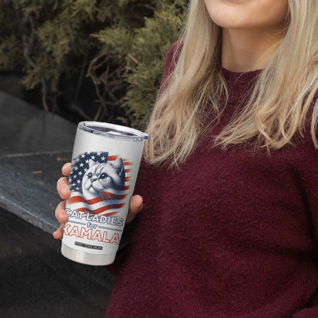 Cat Lady Ladies For Kamala Tumbler Cup Madam President Voting Harris US Election 2024 USA American Flag TB10 Print Your Wear