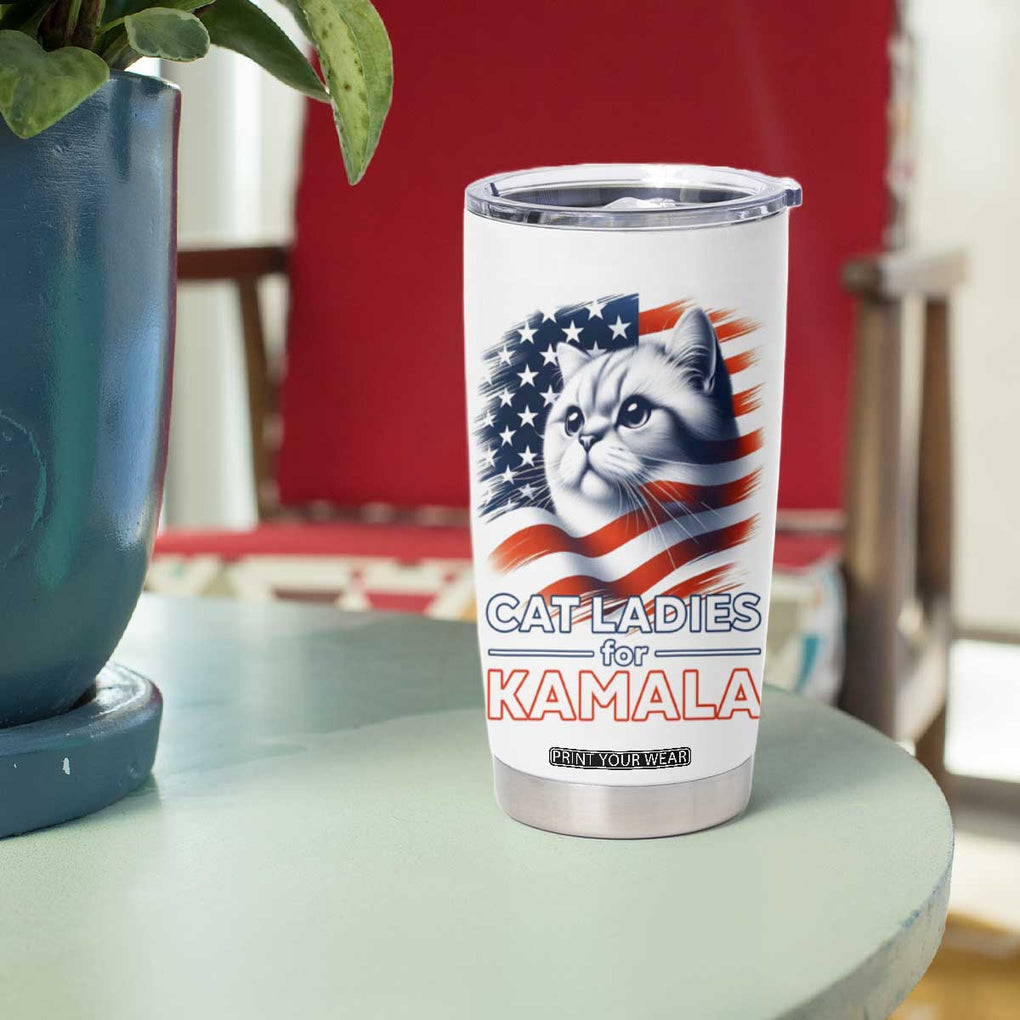 Cat Lady Ladies For Kamala Tumbler Cup Madam President Voting Harris US Election 2024 USA American Flag TB10 Print Your Wear