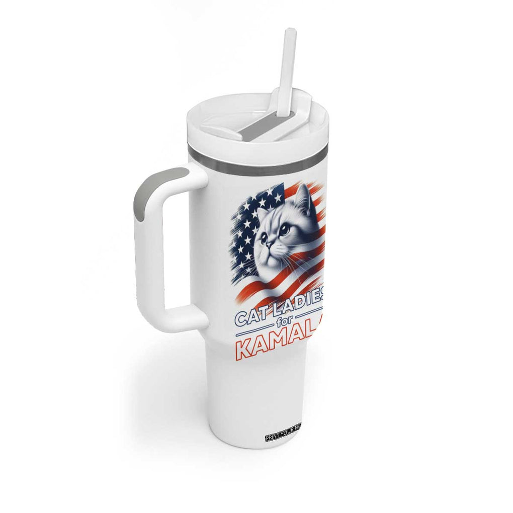 Cat Lady Ladies For Kamala Tumbler With Handle Madam President Voting Harris US Election 2024 USA American Flag TB10 Print Your Wear
