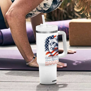 Cat Lady Ladies For Kamala Tumbler With Handle Madam President Voting Harris US Election 2024 USA American Flag TB10 Print Your Wear
