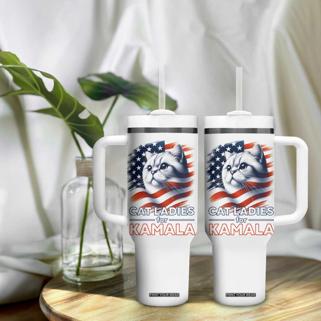 Cat Lady Ladies For Kamala Tumbler With Handle Madam President Voting Harris US Election 2024 USA American Flag TB10 Print Your Wear
