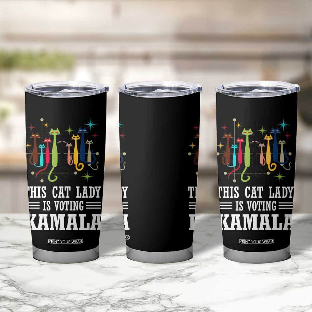 Madam President Harris 2024 Tumbler Cup Childless Cat Lady Ladies Is Voting Kamala Election Vintage Retro Mid-Century Kitty 50s 60s Style TB10 Print Your Wear
