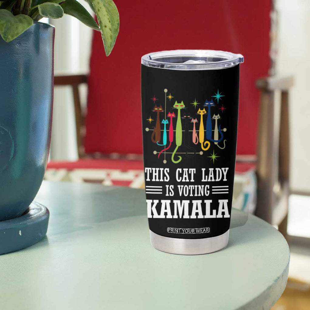 Madam President Harris 2024 Tumbler Cup Childless Cat Lady Ladies Is Voting Kamala Election Vintage Retro Mid-Century Kitty 50s 60s Style TB10 Print Your Wear