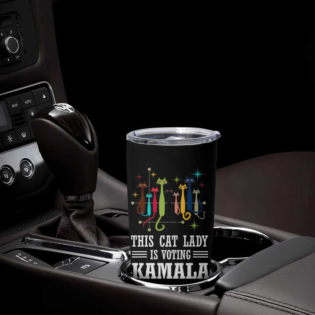 Madam President Harris 2024 Tumbler Cup Childless Cat Lady Ladies Is Voting Kamala Election Vintage Retro Mid-Century Kitty 50s 60s Style TB10 Print Your Wear