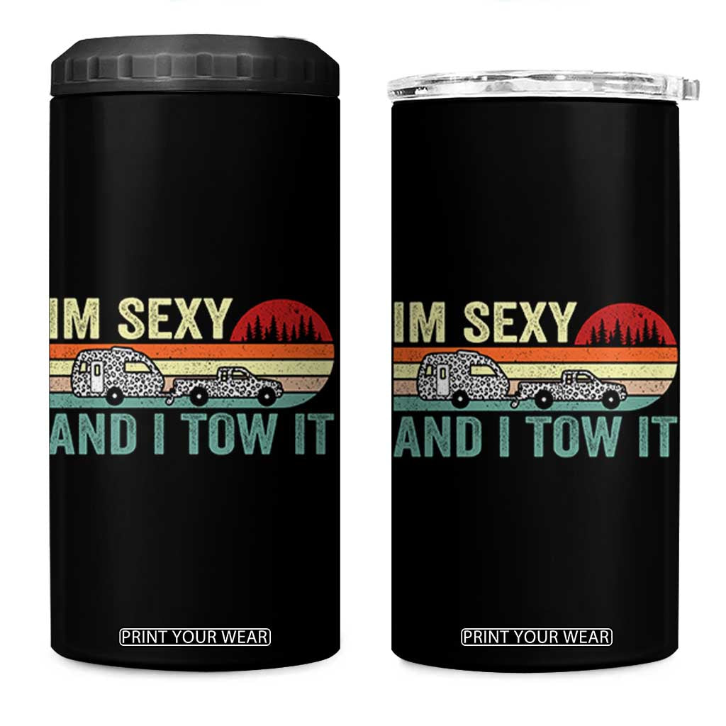 Funny Camping RV 4 in 1 Can Cooler Tumbler Im Sexy And I Tow It Vintage Camper Truck Leopard TB10 One Size: 16 oz Black Print Your Wear