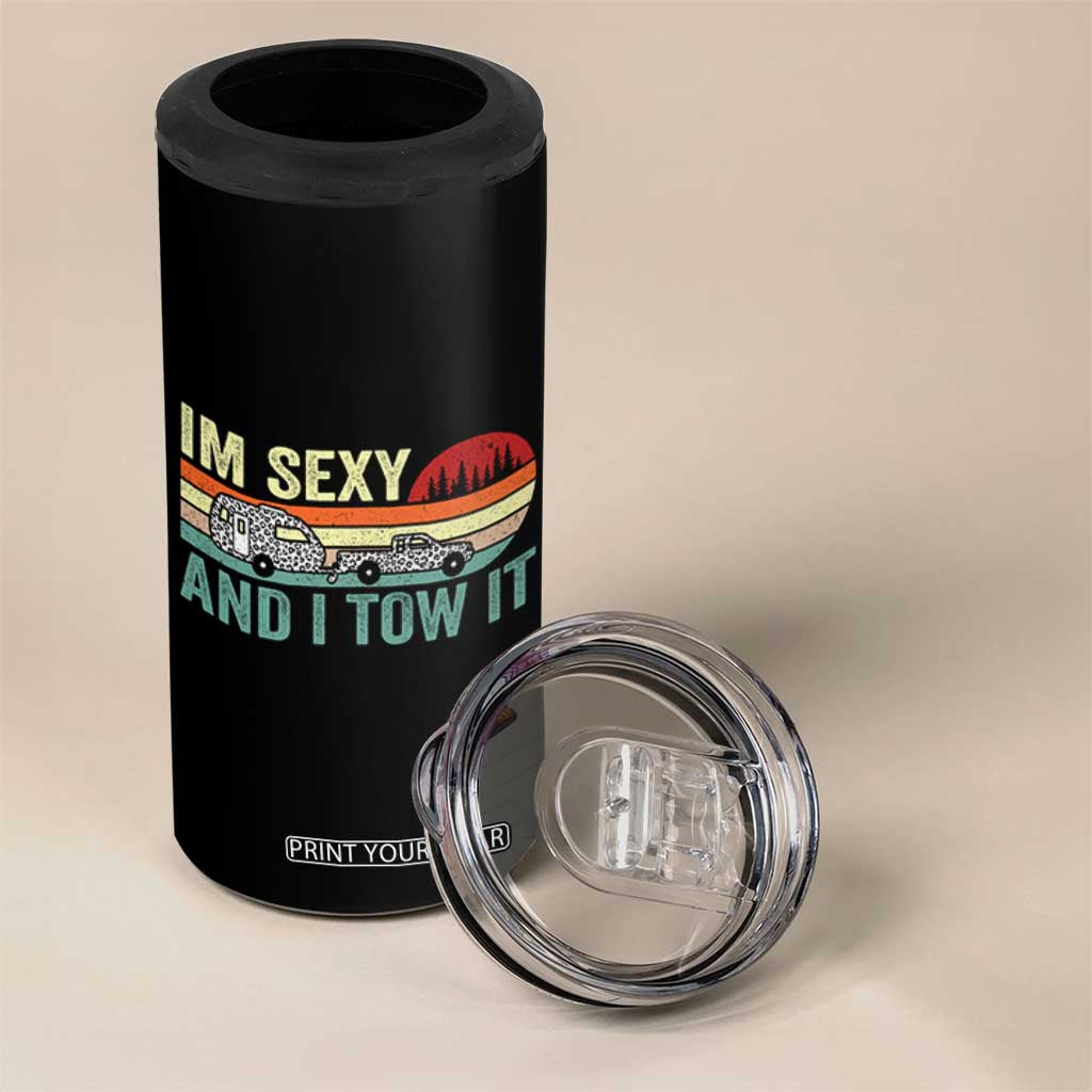 Funny Camping RV 4 in 1 Can Cooler Tumbler Im Sexy And I Tow It Vintage Camper Truck Leopard TB10 Print Your Wear