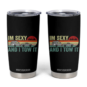 Funny Camping RV Tumbler Cup Im Sexy And I Tow It Vintage Camper Truck Leopard TB10 Black Print Your Wear