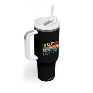 Funny Camping RV Tumbler With Handle Im Sexy And I Tow It Vintage Camper Truck Leopard TB10 Print Your Wear