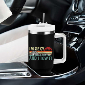 Funny Camping RV Tumbler With Handle Im Sexy And I Tow It Vintage Camper Truck Leopard TB10 Print Your Wear