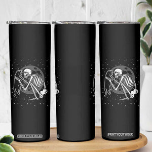 Skeleton and Black Cat Skinny Tumbler Skull Kitty Cute Goth Halloween Pet TB10 Print Your Wear