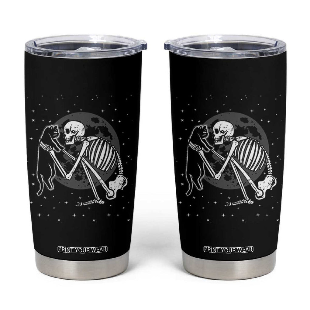 Skeleton and Black Cat Tumbler Cup Skull Kitty Cute Goth Halloween Pet TB10 Black Print Your Wear