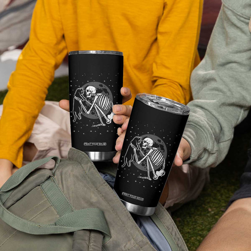 Skeleton and Black Cat Tumbler Cup Skull Kitty Cute Goth Halloween Pet TB10 Print Your Wear