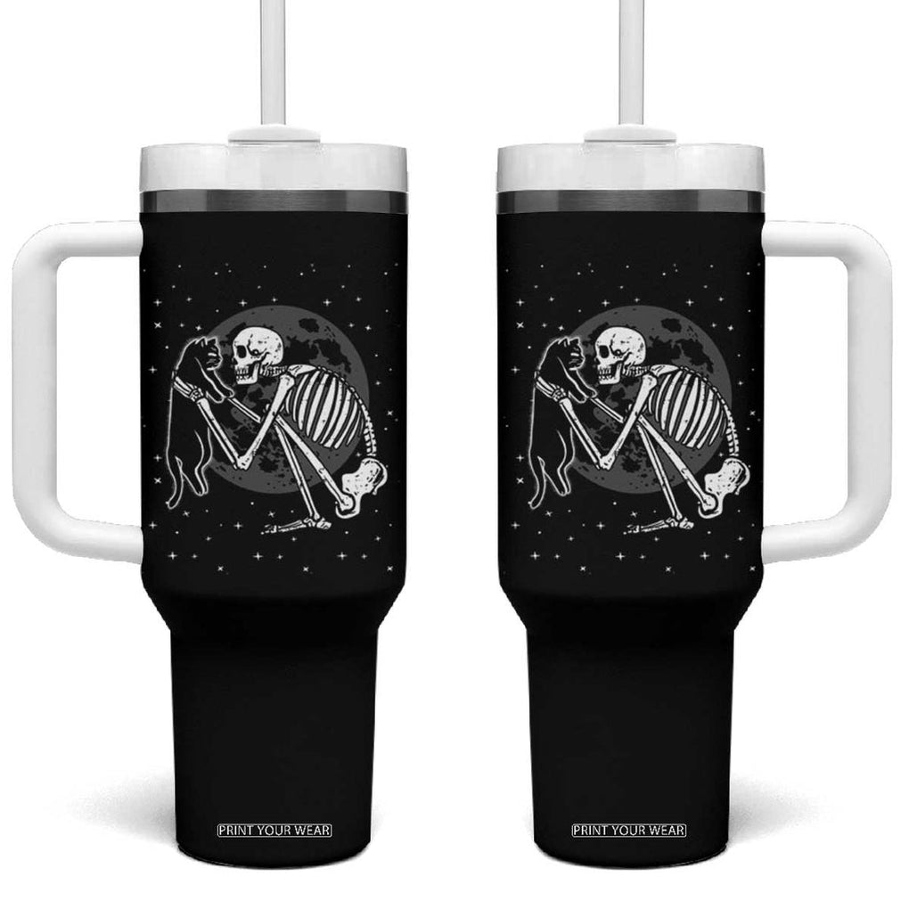 Skeleton and Black Cat Tumbler With Handle Skull Kitty Cute Goth Halloween Pet TB10 One Size: 40 oz Black Print Your Wear