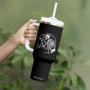Skeleton and Black Cat Tumbler With Handle Skull Kitty Cute Goth Halloween Pet TB10 Print Your Wear