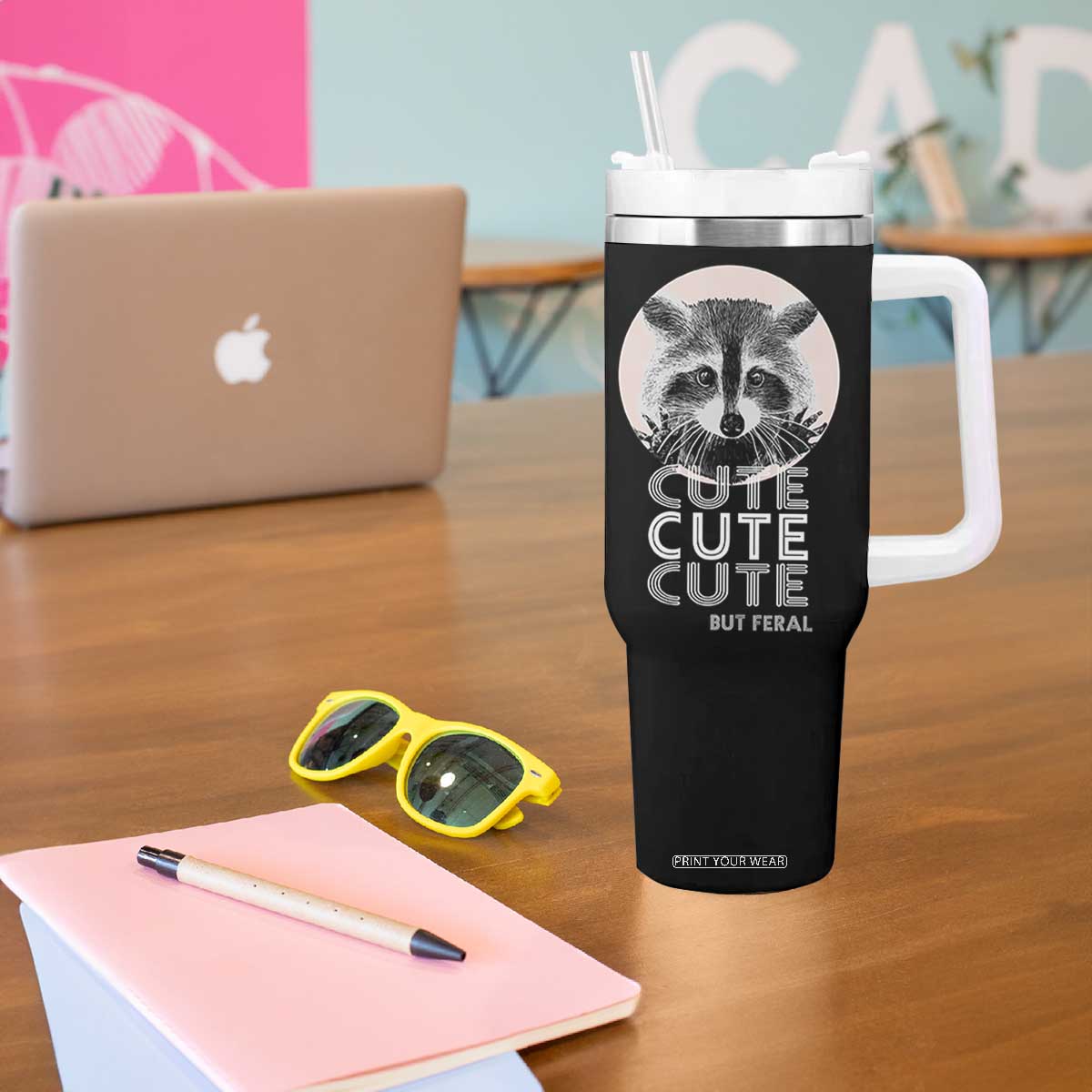 Cute Raccoon Tumbler With Handle But Feral Gag Gift For Her TB10 Print Your Wear