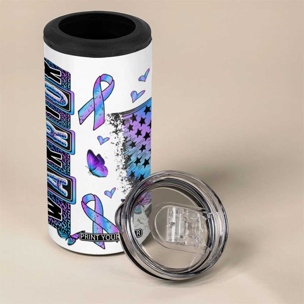 Suicide Prevention Awareness 4 in 1 Can Cooler Tumbler Teal Purple Ribbon Warrior Support USA Flag TB10 Print Your Wear