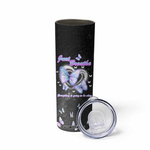Suicide Prevention Awareness Skinny Tumbler Teal Purple Butterfly Just Breathe Everything Is Going To Be Okay TB10 Print Your Wear