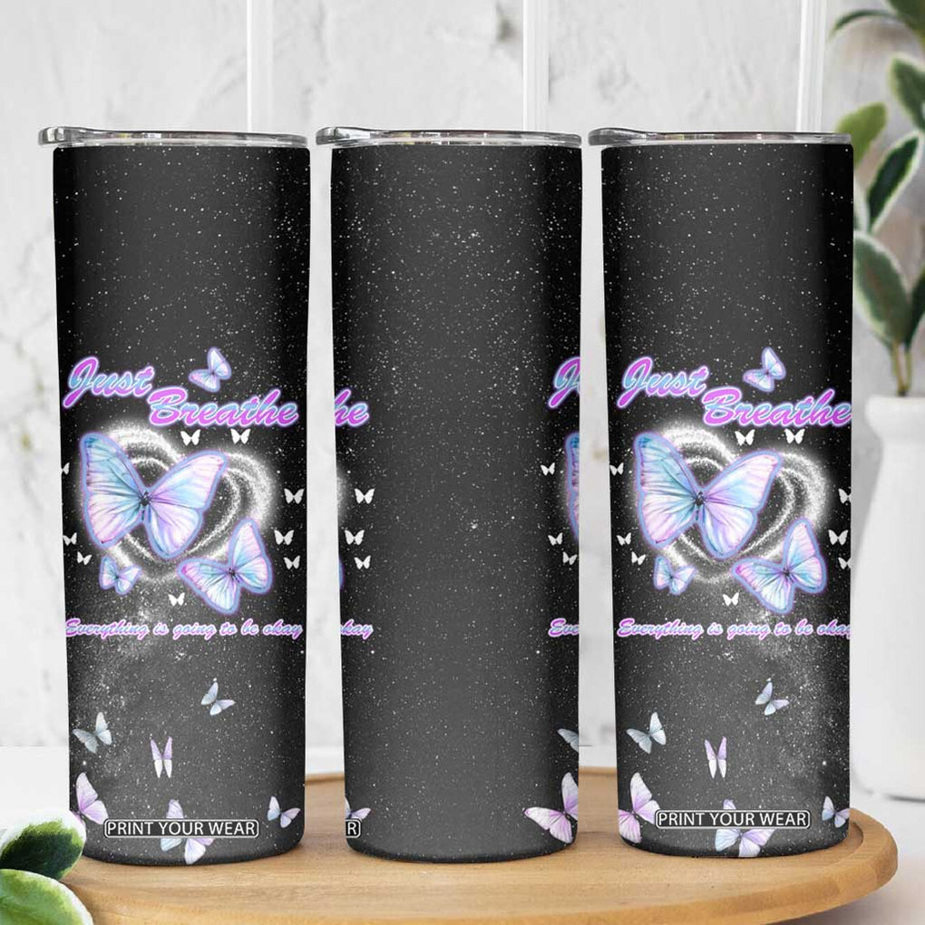 Suicide Prevention Awareness Skinny Tumbler Teal Purple Butterfly Just Breathe Everything Is Going To Be Okay TB10 Print Your Wear
