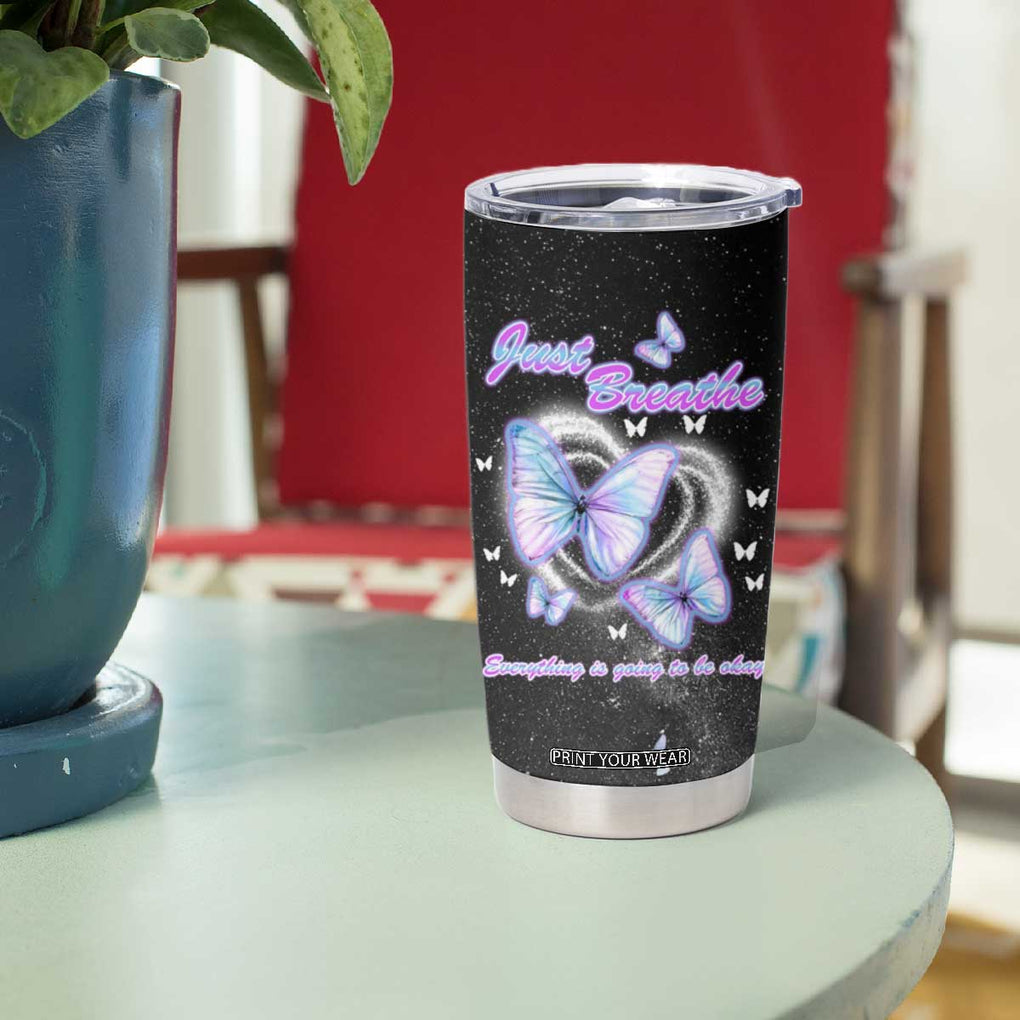 Suicide Prevention Awareness Tumbler Cup Teal Purple Butterfly Just Breathe Everything Is Going To Be Okay TB10 Print Your Wear