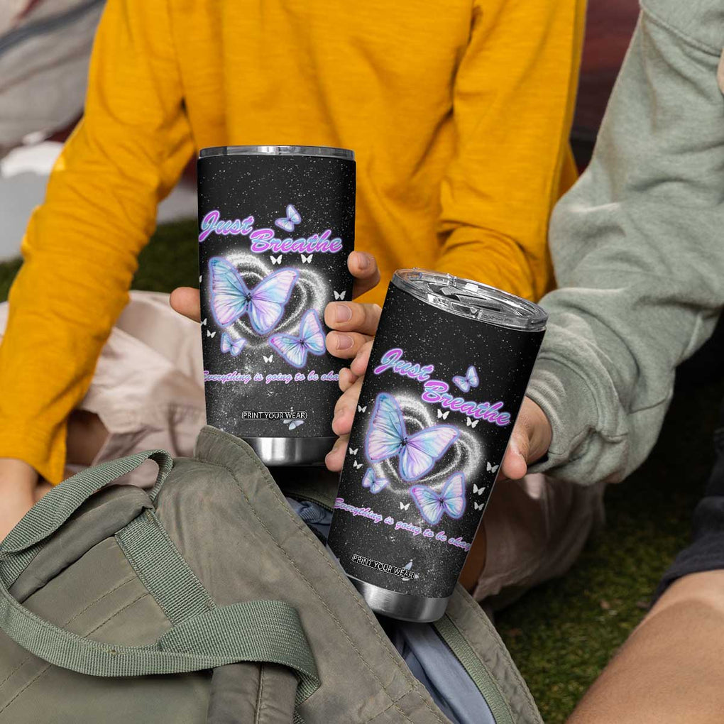 Suicide Prevention Awareness Tumbler Cup Teal Purple Butterfly Just Breathe Everything Is Going To Be Okay TB10 Print Your Wear