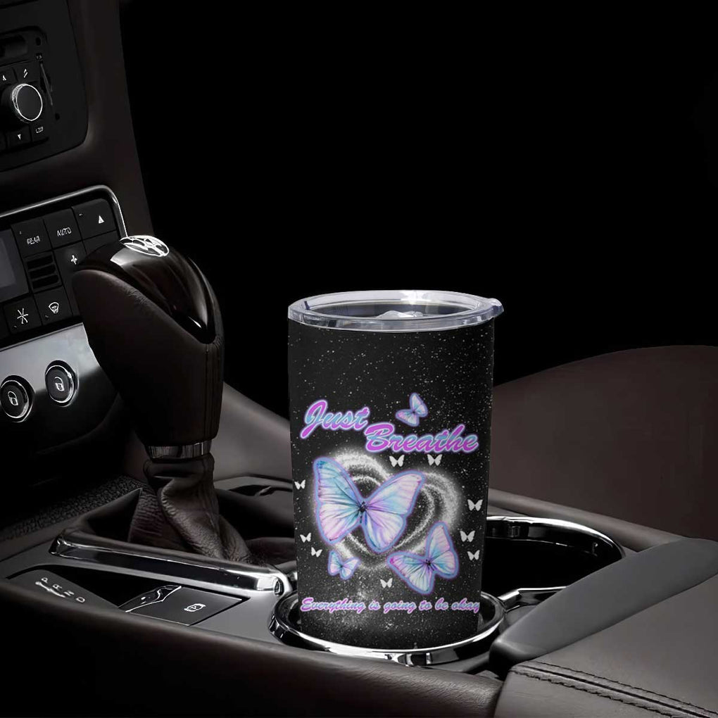 Suicide Prevention Awareness Tumbler Cup Teal Purple Butterfly Just Breathe Everything Is Going To Be Okay TB10 Print Your Wear