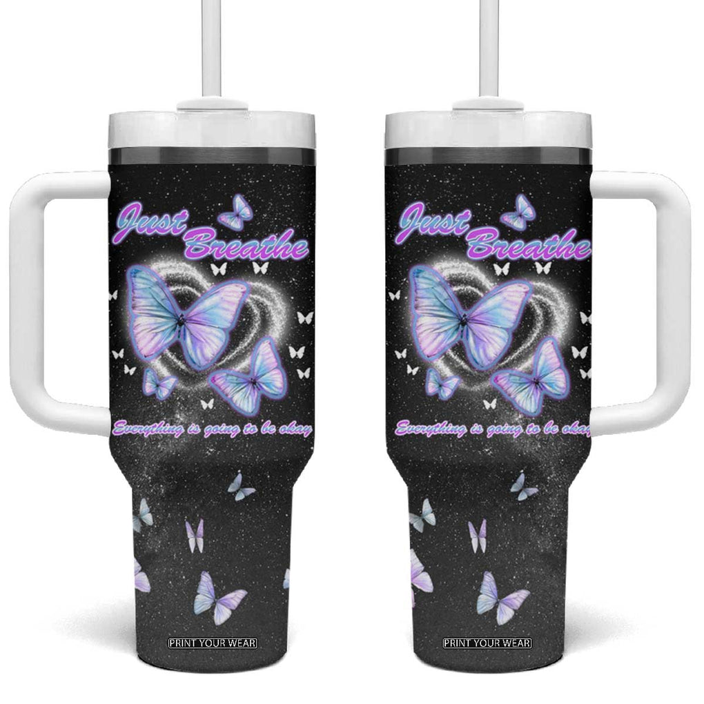 Suicide Prevention Awareness Tumbler With Handle Teal Purple Butterfly Just Breathe Everything Is Going To Be Okay TB10 One Size: 40 oz Black Print Your Wear