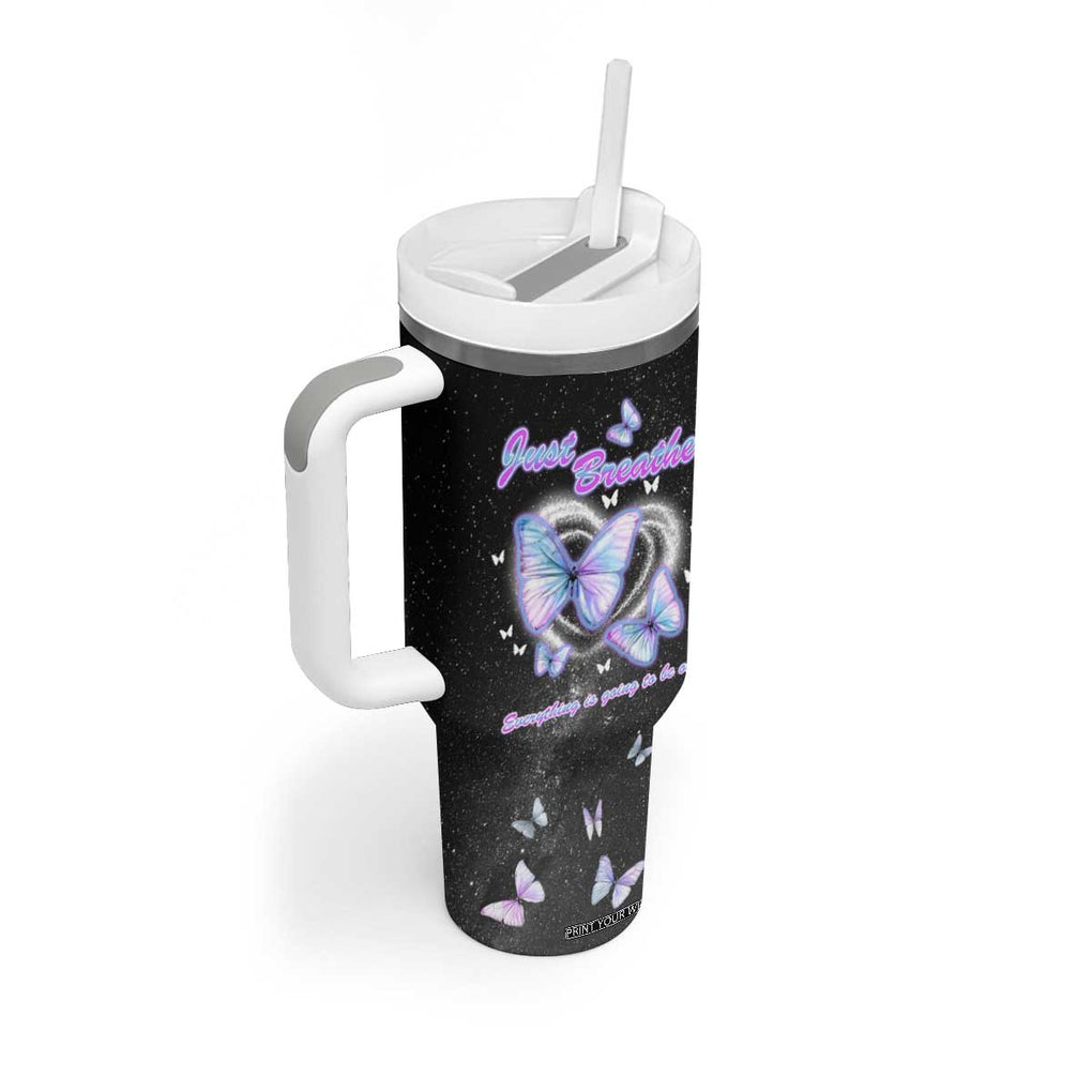 Suicide Prevention Awareness Tumbler With Handle Teal Purple Butterfly Just Breathe Everything Is Going To Be Okay TB10 Print Your Wear