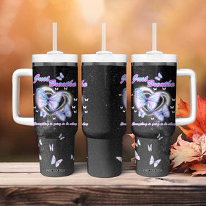 Suicide Prevention Awareness Tumbler With Handle Teal Purple Butterfly Just Breathe Everything Is Going To Be Okay TB10 Print Your Wear