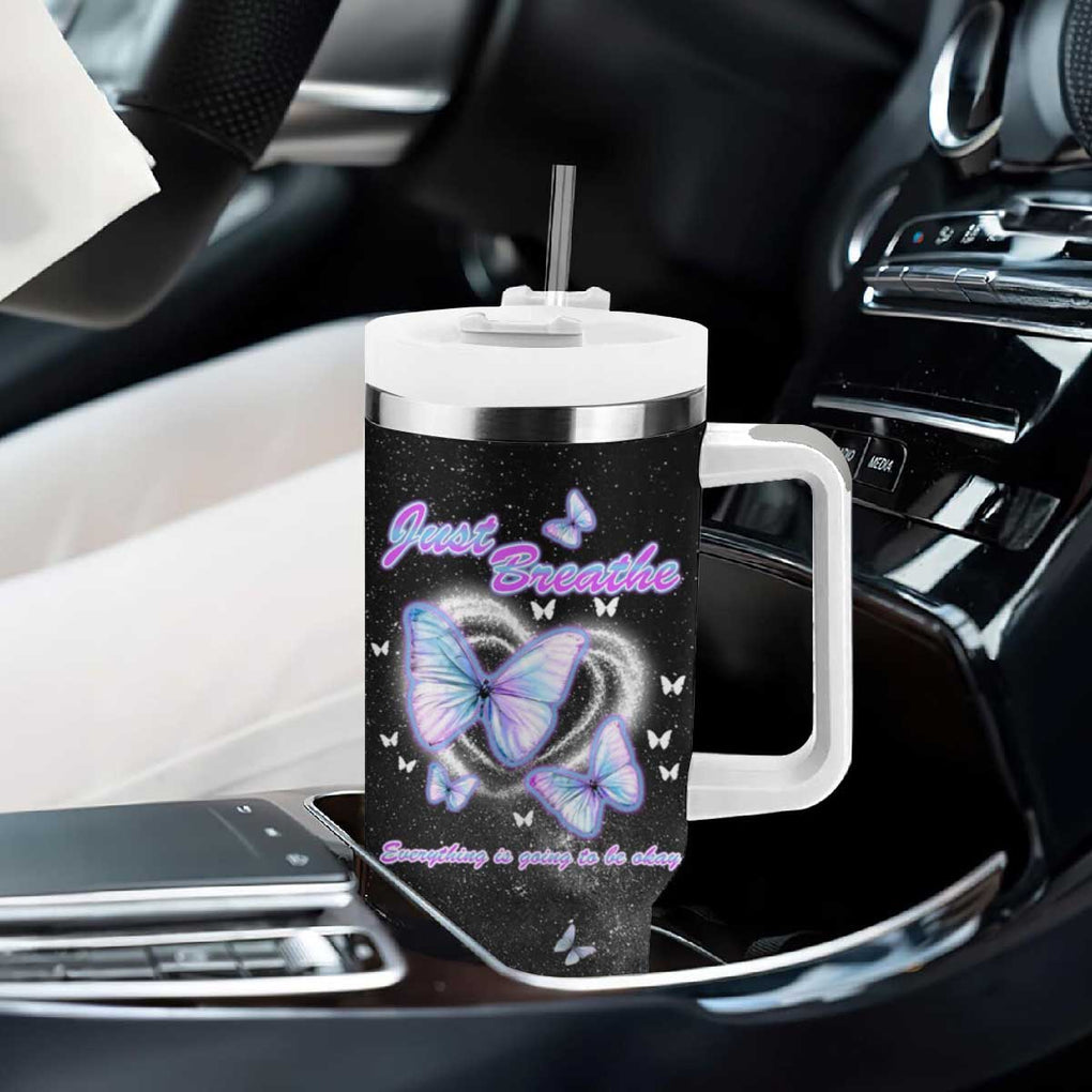 Suicide Prevention Awareness Tumbler With Handle Teal Purple Butterfly Just Breathe Everything Is Going To Be Okay TB10 Print Your Wear