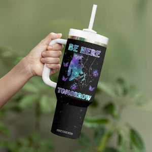 Suicide Prevention Awareness Tumbler With Handle Teal Purple Semicolon Be Here Tomorrow Survivor TB10 Print Your Wear