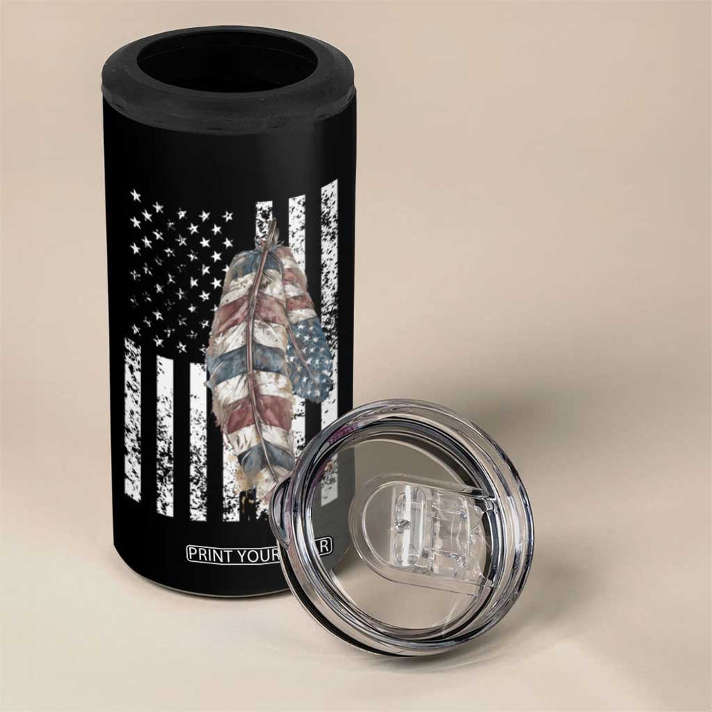 Native American Culture 4 in 1 Can Cooler Tumbler Strong Indigenous Women Feathers USA Flag TB10 Print Your Wear