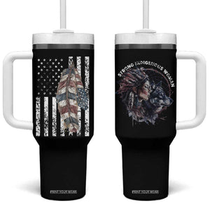 Native American Culture Tumbler With Handle Strong Indigenous Women Feathers USA Flag TB10 One Size: 40 oz Black Print Your Wear