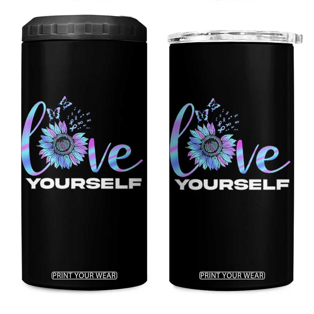 Suicide Prevention Awareness 4 in 1 Can Cooler Tumbler Teal Purple Sunflower Self-Love Mental Health Positive TB10 One Size: 16 oz Black Print Your Wear