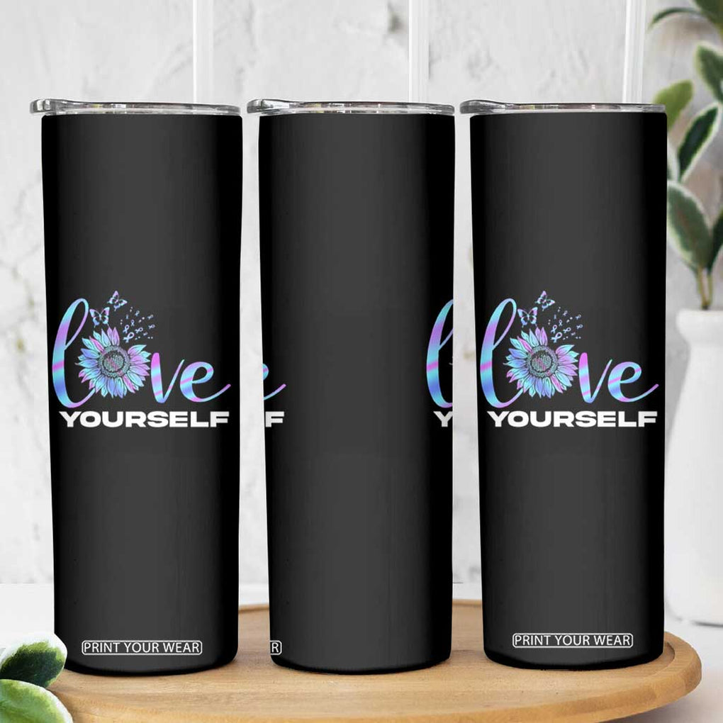 Suicide Prevention Awareness Skinny Tumbler Teal Purple Sunflower Self-Love Mental Health Positive TB10 Print Your Wear