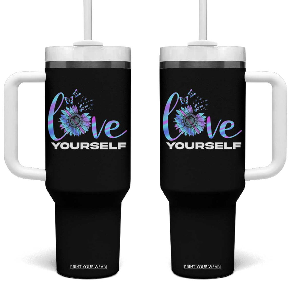 Suicide Prevention Awareness Tumbler With Handle Teal Purple Sunflower Self-Love Mental Health Positive TB10 One Size: 40 oz Black Print Your Wear
