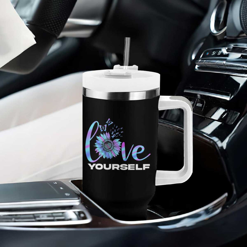 Suicide Prevention Awareness Tumbler With Handle Teal Purple Sunflower Self-Love Mental Health Positive TB10 Print Your Wear
