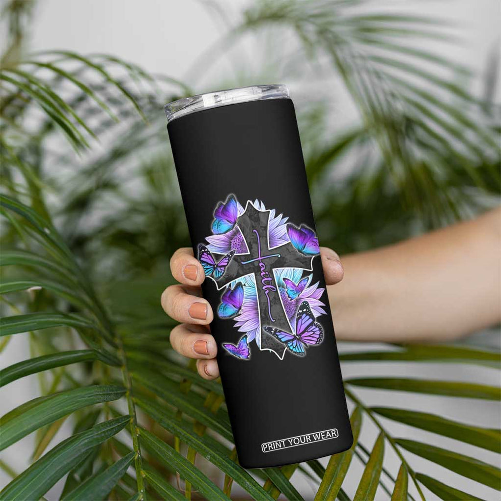 Suicide Prevention Awareness Skinny Tumbler Teal Purple Cross Faith Over Fear Christian TB10 Print Your Wear