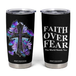 Suicide Prevention Awareness Tumbler Cup Teal Purple Cross Faith Over Fear Christian TB10 Black Print Your Wear