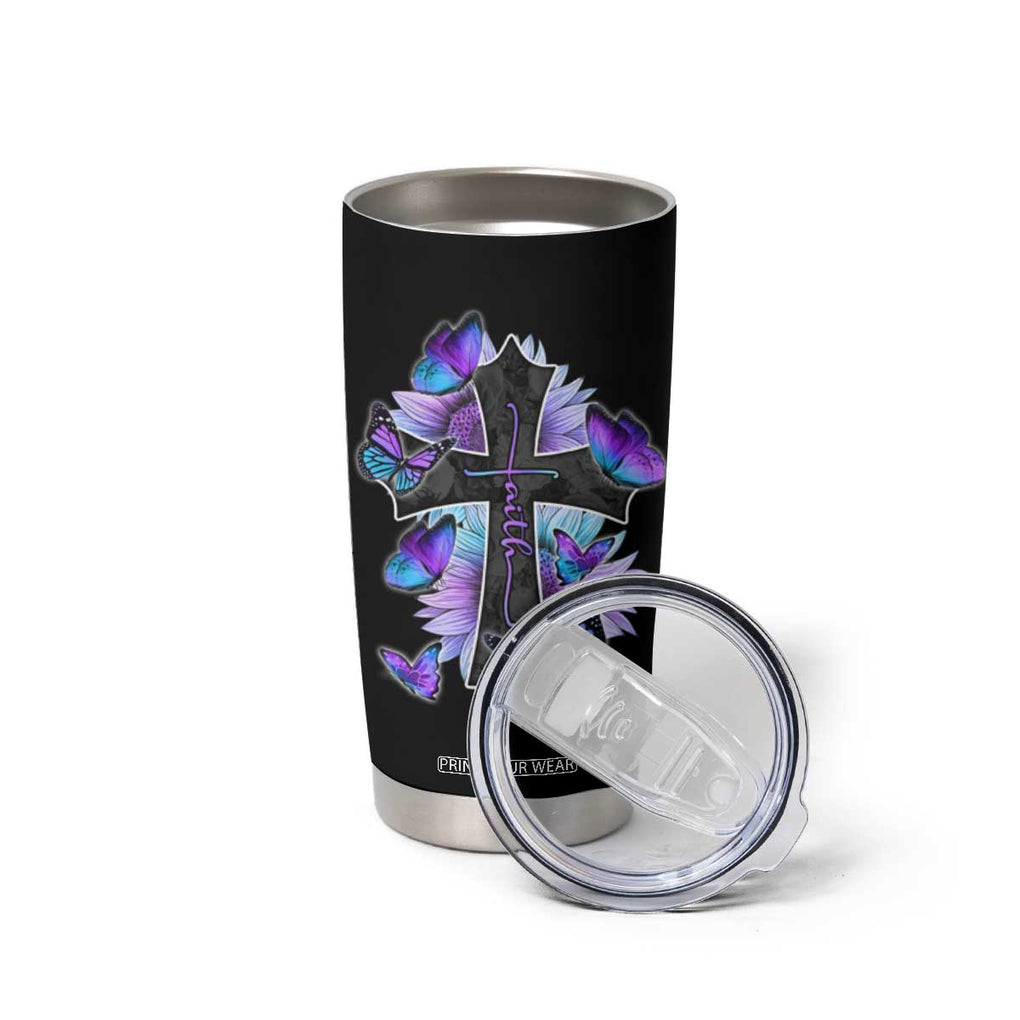 Suicide Prevention Awareness Tumbler Cup Teal Purple Cross Faith Over Fear Christian TB10 Print Your Wear