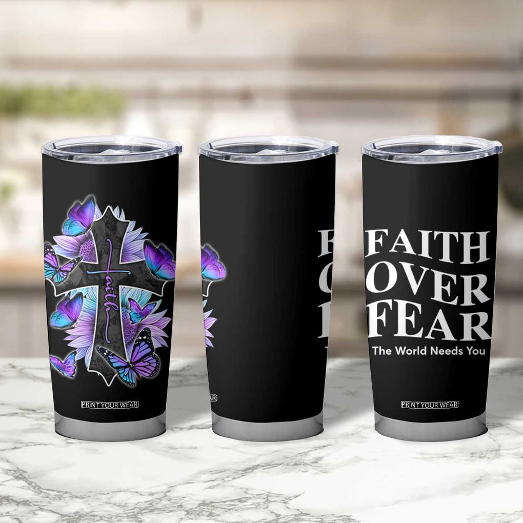 Suicide Prevention Awareness Tumbler Cup Teal Purple Cross Faith Over Fear Christian TB10 Print Your Wear