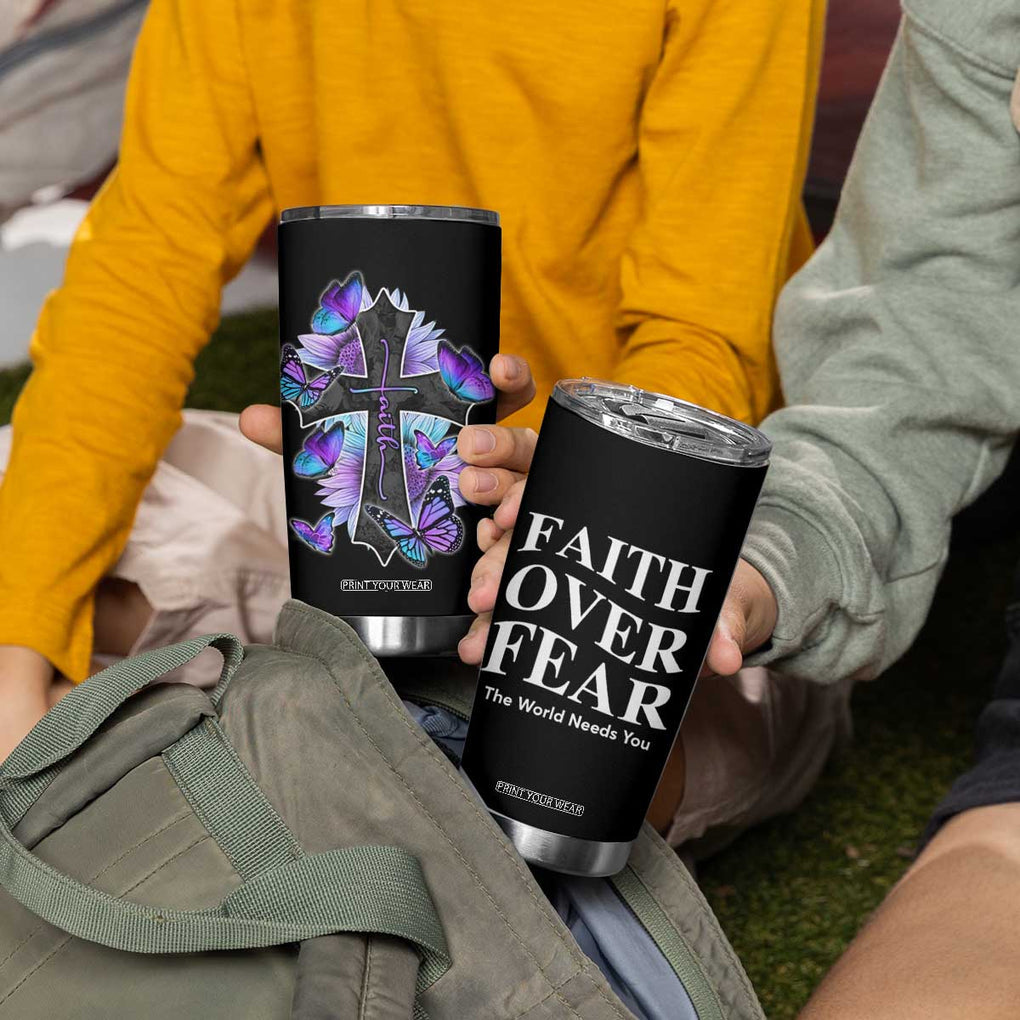 Suicide Prevention Awareness Tumbler Cup Teal Purple Cross Faith Over Fear Christian TB10 Print Your Wear