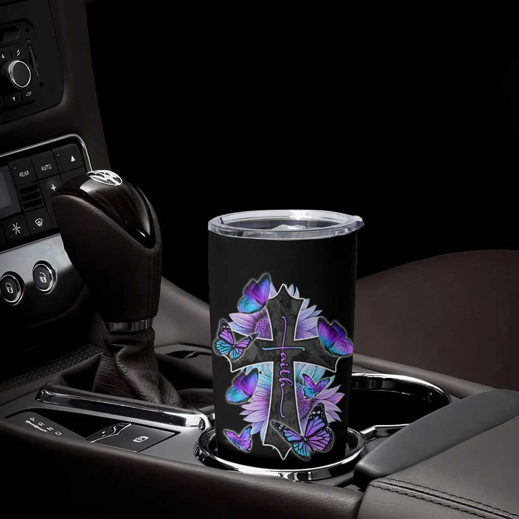 Suicide Prevention Awareness Tumbler Cup Teal Purple Cross Faith Over Fear Christian TB10 Print Your Wear