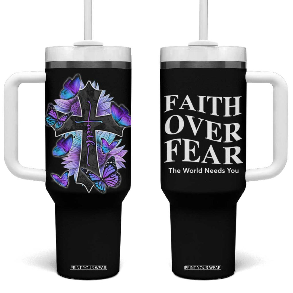 Suicide Prevention Awareness Tumbler With Handle Teal Purple Cross Faith Over Fear Christian TB10 One Size: 40 oz Black Print Your Wear