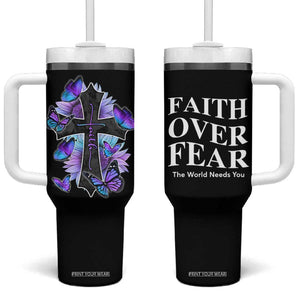 Suicide Prevention Awareness Tumbler With Handle Teal Purple Cross Faith Over Fear Christian TB10 One Size: 40 oz Black Print Your Wear